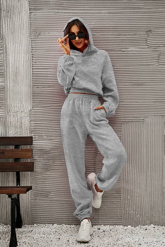 Long Sleeves Solid Color Daily Hoodie Set