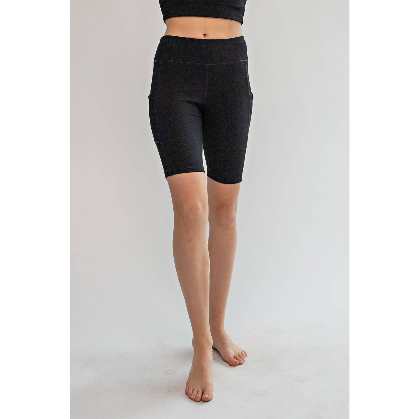 Nylon Rib Biker Shorts with Side Pockets - Long