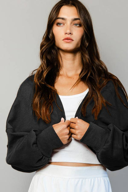 Lantern Sleeve Crop Cardigan