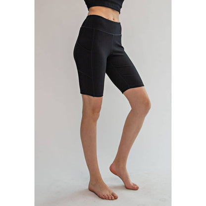 Nylon Rib Biker Shorts with Side Pockets - Long