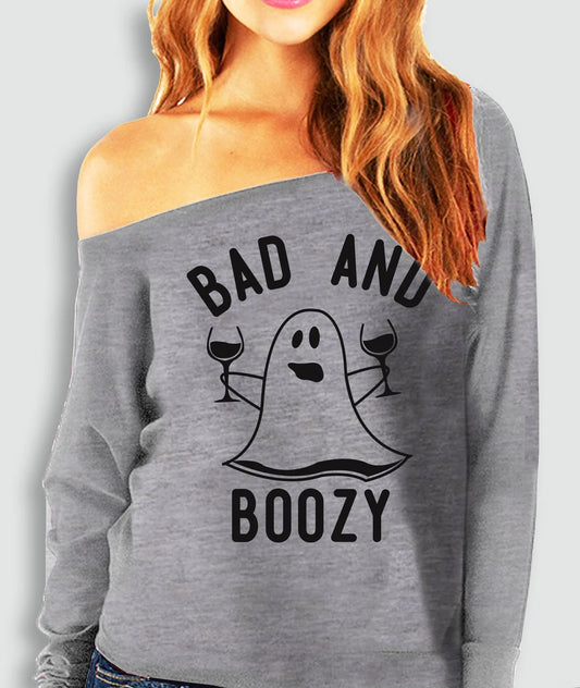 BAD & BOOZY Halloween Ghost Off-Shoulder Sweatshirt