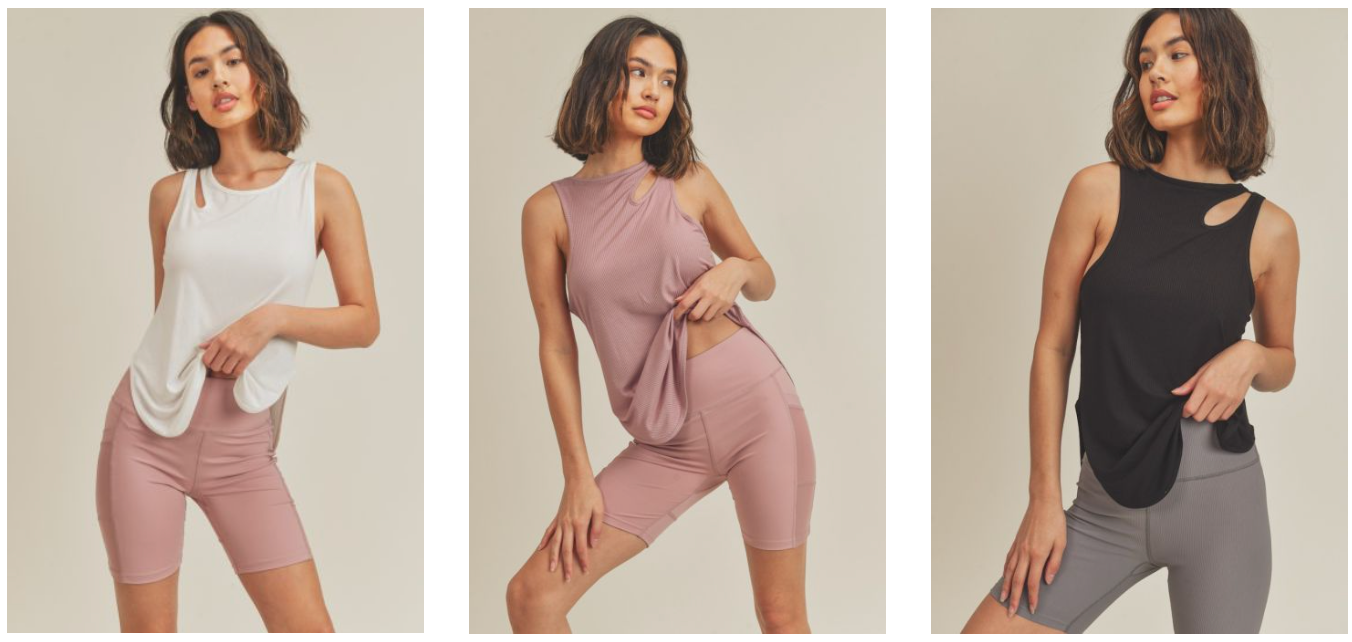 Asymmetric Cutout Lightweight Rib Tank Top