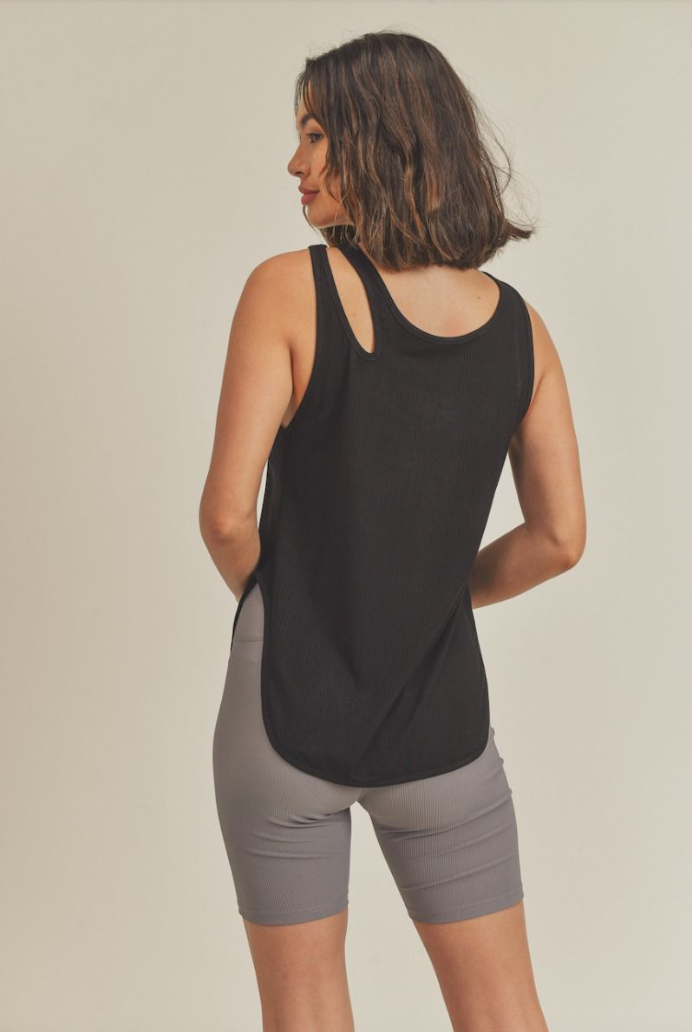 Asymmetric Cutout Lightweight Rib Tank Top