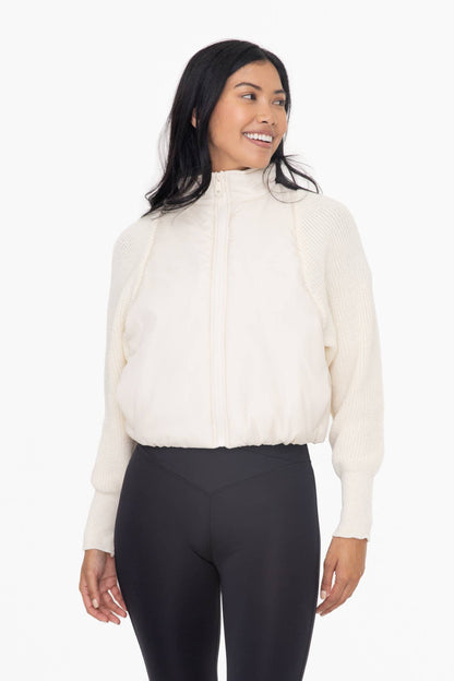 Nylon-Trim Padded Hybrid Zip Sweater