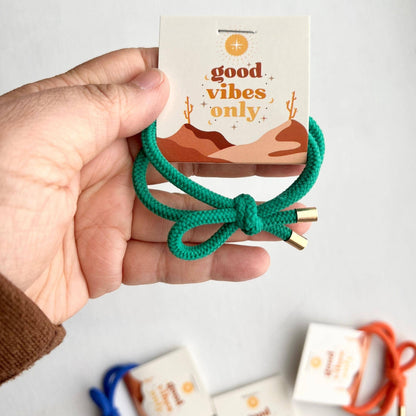 "Good Vibes" Boho Shoelace Elastic Hair Tie