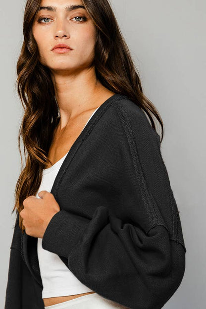 Lantern Sleeve Crop Cardigan